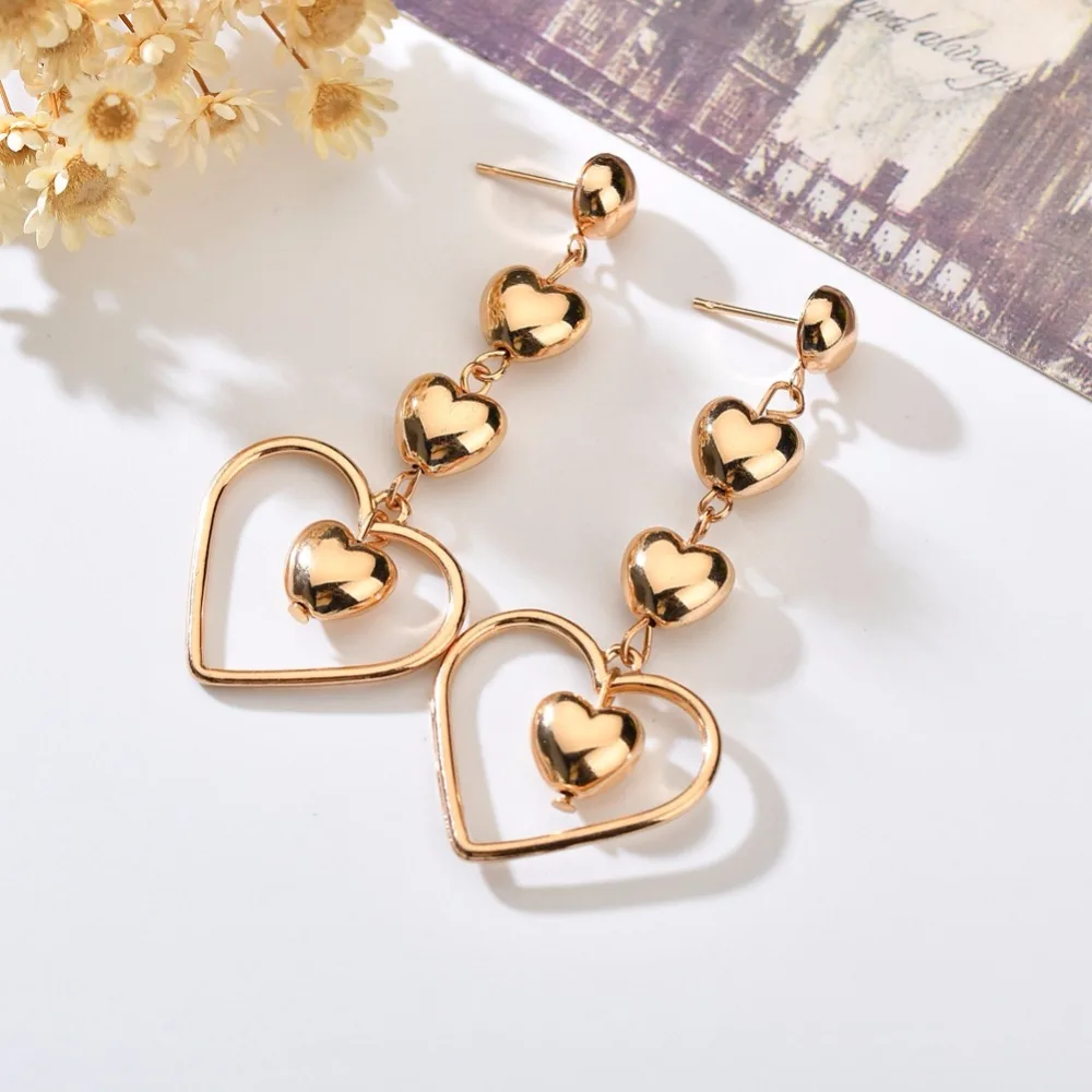 UAM трендовые серьги золотого цвета с сердечками большие длинные капли