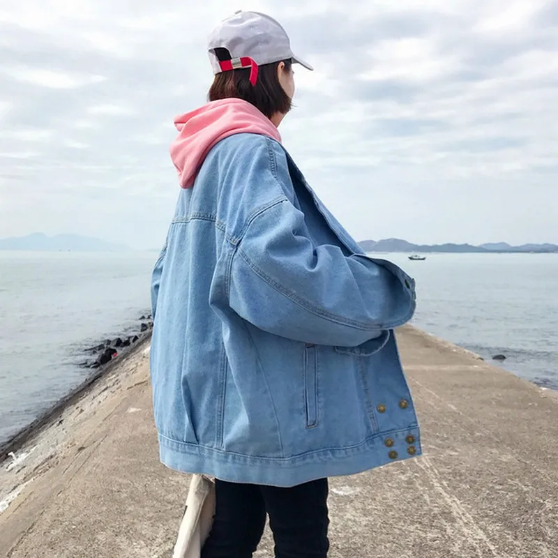 Женская джинсовая куртка в японском стиле Харадзюку свободная с рукавом летучая