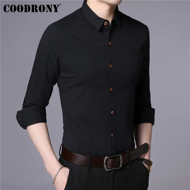 COODRONY, мужская рубашка, осень, Новое поступление, рубашка с длинным рукавом, мужская, чистый цвет, Бизнес Стиль, повседневные рубашки, мягкий хлопок, Camisa Masculina 96022