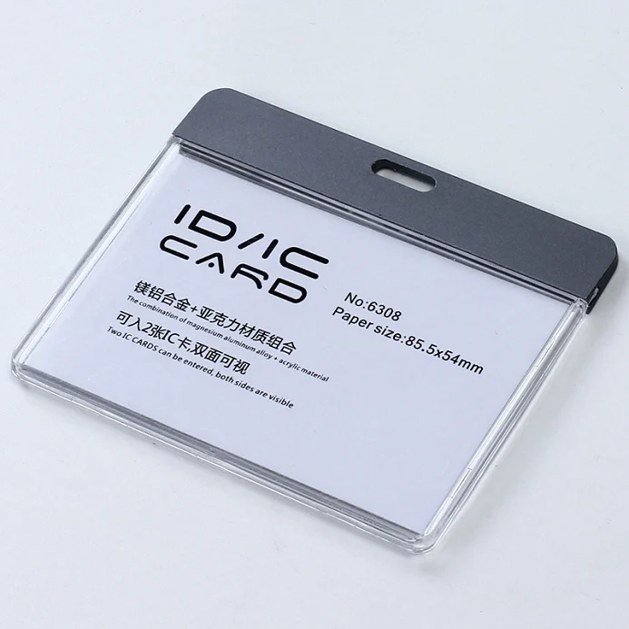 horizontal grey Абсолютно горизонтальный Vertica ID IC Чехол для карт держатель Бейджа без шнурка, акриловый прозрачный держатель для карты с металлическими крепежами - Цвет: horizontal grey