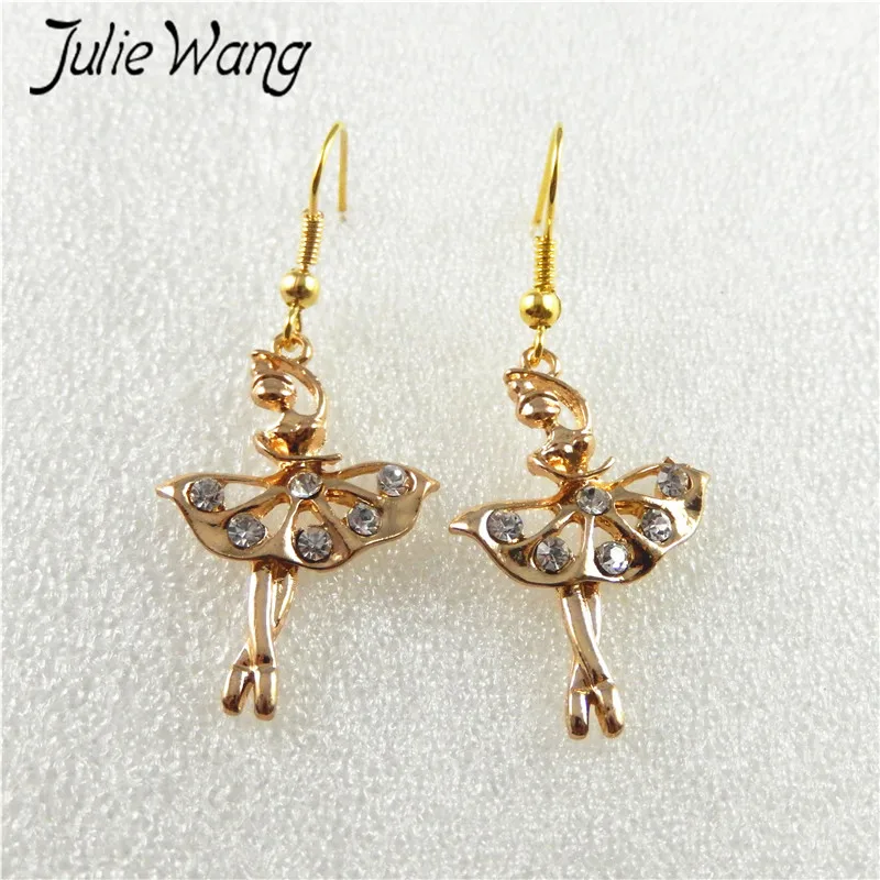 Julie Wang 1 пар/упак. золотистого цвета Украшенные белым кристаллом серьги Крючки для