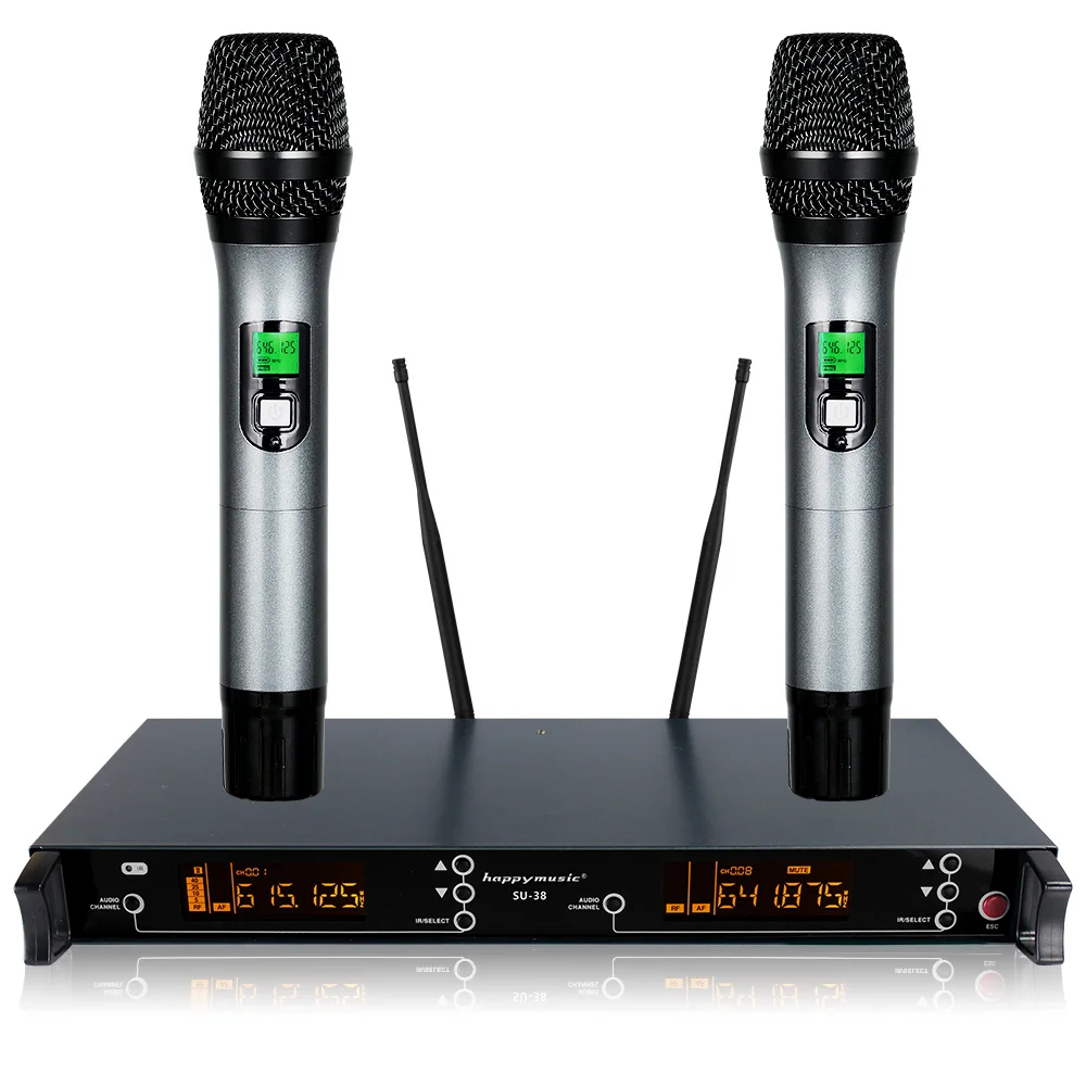 Двухканальная Профессиональная Беспроводная микрофонная система UHF для караоке