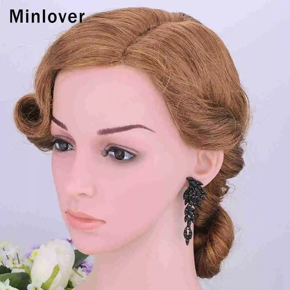Minlover, модные женские клипсы с крыльями ангела, черные стразы, Орел, животное, невесты, свадебные ювелирные изделия, серьги с подвеской EH209