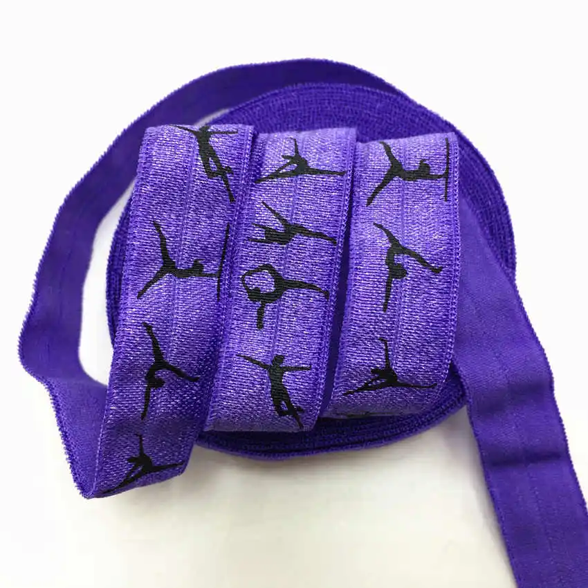 Purple 5 ярдов 16 мм Красочные гимнастический дизайн спортивный принт складывающиеся Эластичные Свадебные украшения резинки для волос украшение для волос Швейные аксессуары - Цвет: Purple