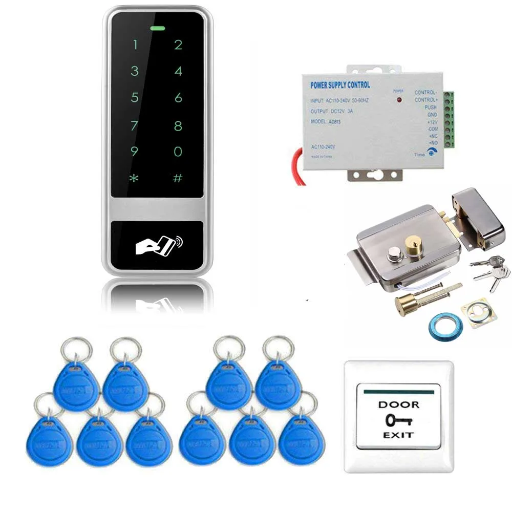 C54 Yobang безопасность RFID считыватель карт Сенсорный Водонепроницаемый клавиатура система контроля допуска к двери комплект Электрический магнитный дверной замок+ источник питания - Цвет: C54