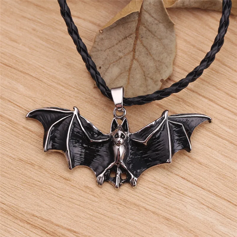 Vintage Punk Rope Chain Necklace Black Enamel Vampire Bat Pendant Men Colar Masculino Gothic Jewelry Halloween Gift | Украшения и