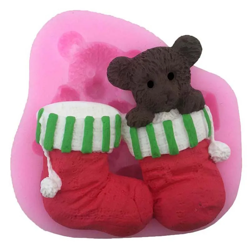 

Рождественские носки Носки с рисунком медведя из мультика силиконовая форма для выпечки шоколада Fondant мыло инструменты для самостоятельно...