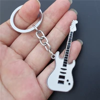 black white enamel musical instrument guitar keychains men women keyring jewerly