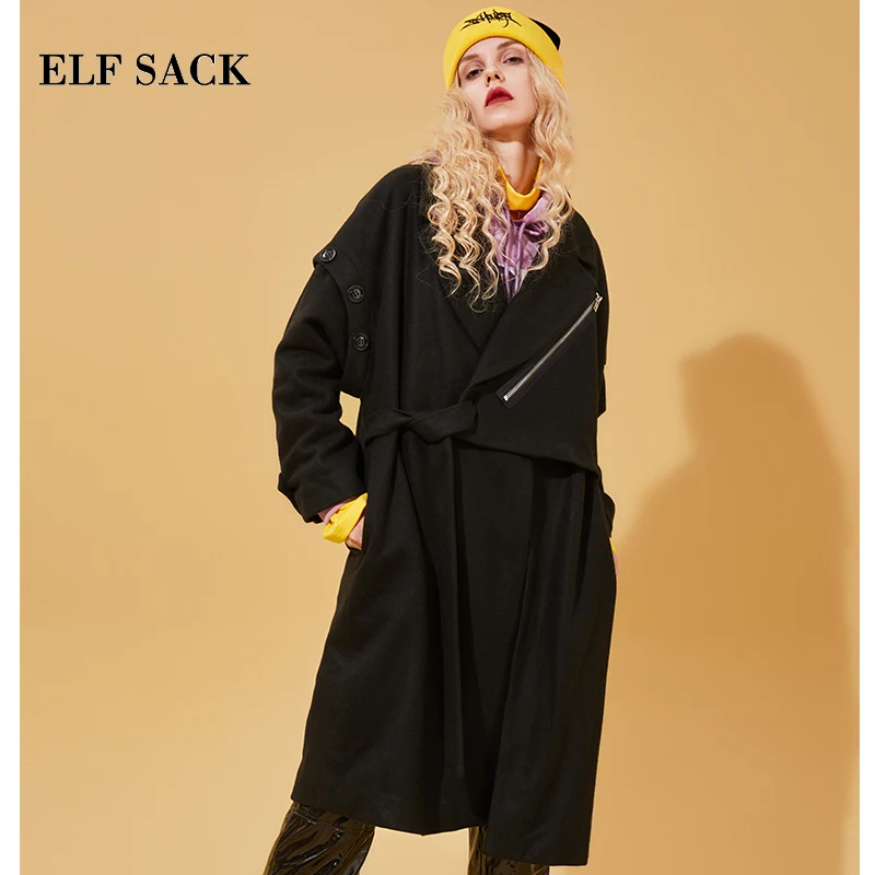 Женские однотонные куртки ELFSACK с длинным рукавом и отложным воротником широкой