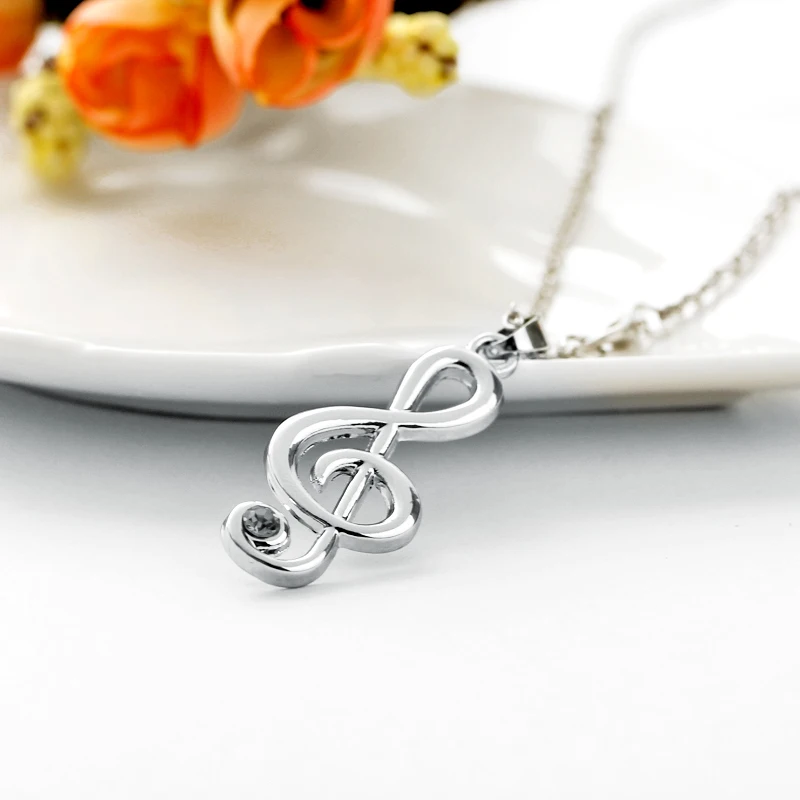 Creative trend elegant music symbol pendant necklace singing woman essential deep blue rhinestone chain | Украшения и аксессуары