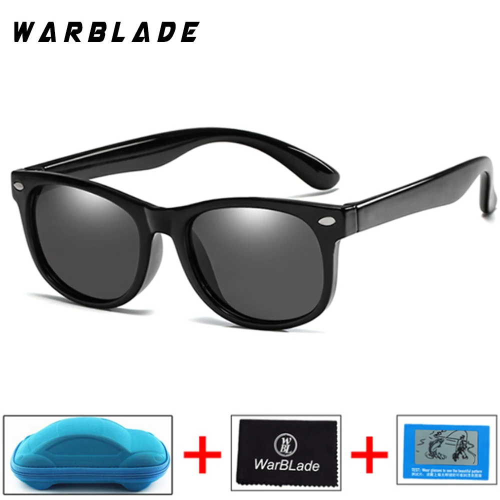 bright black WarBLade Children Girls Safety Polaroid UV400 Kids Boys TR90 Polarized Sunglasses Mirror Sun Glasses Sport oculos With Case - Цвет линз: bright black