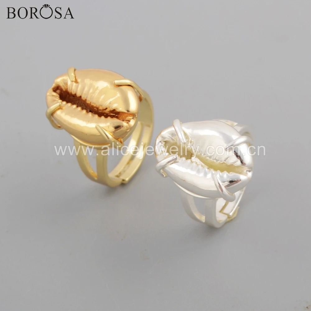 

BOROSA 10PCS Full Gold/Silver Color Claw Natural Cowrie Shell Ring Jewelry with High quality for Women Girls ZG0411 ZS0411