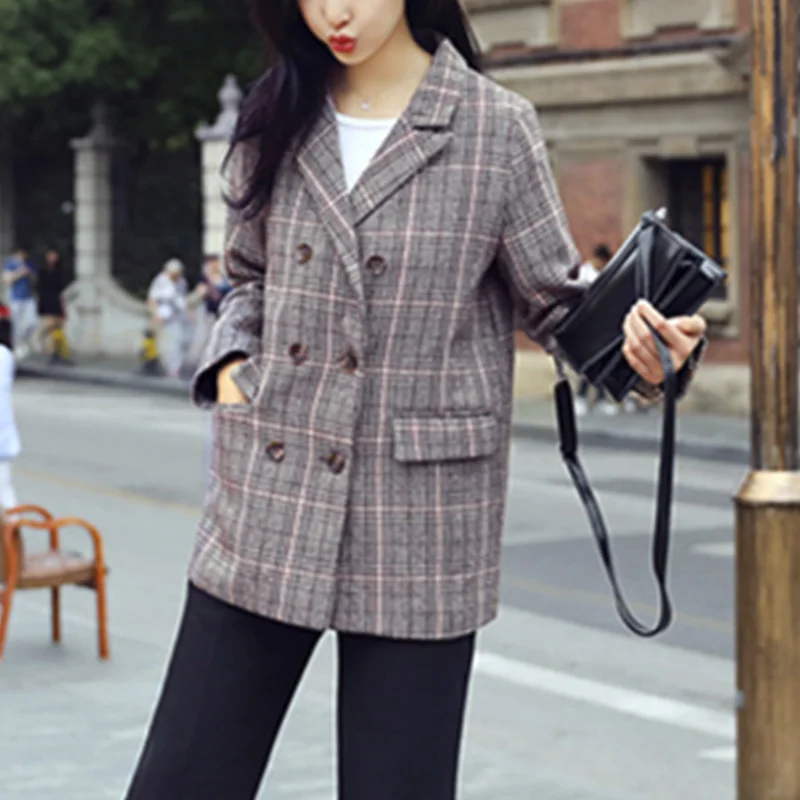 Женская Длинная ветровка в клетку с длинным рукавом весна 2019|Женские пиджаки| |