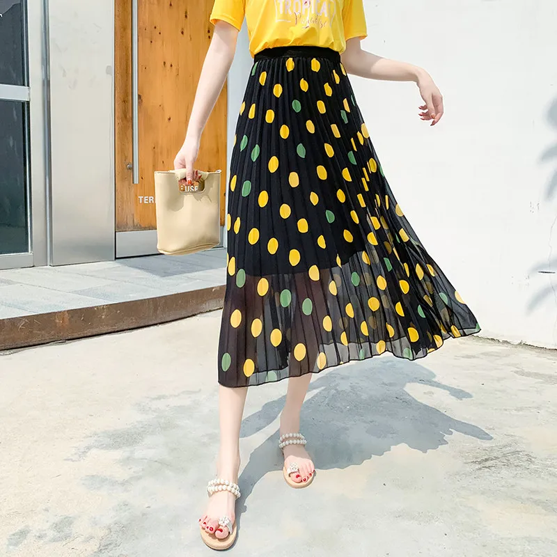 Летняя Фея Стиль Multi цвет горошек шифоновая юбка Эластичный Высокая талия