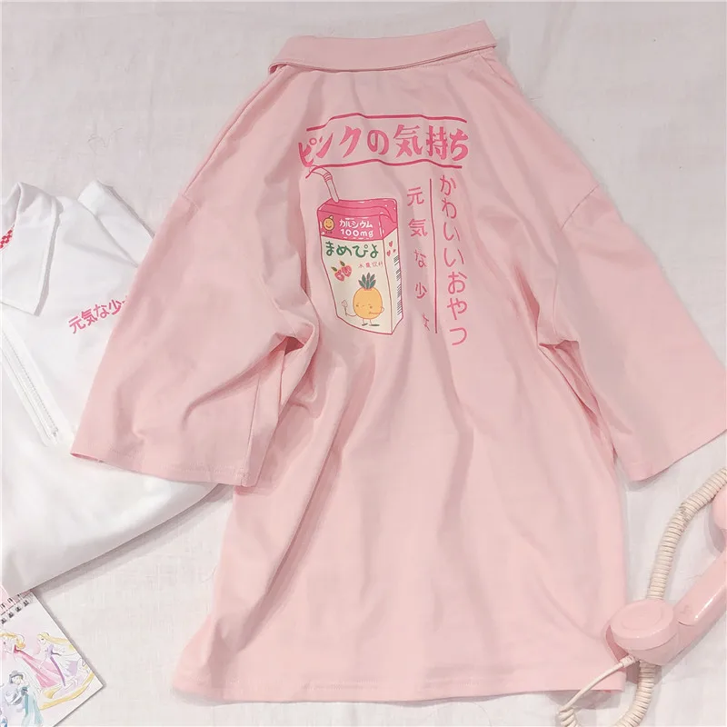 Футболка с короткими рукавами принтом из мультфильма Harajuku Корейская футболка