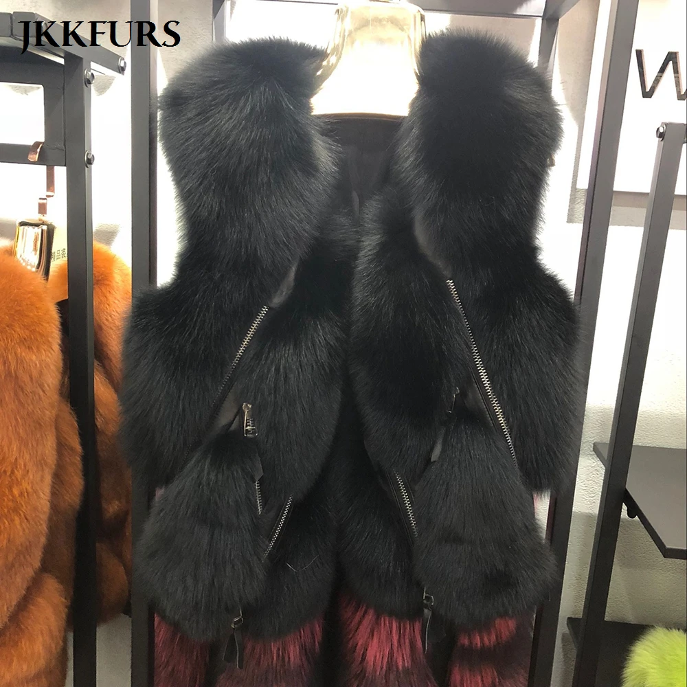 

2020 New Women's Gilet Real Fox Fur Vest Fluffy Thick Warm Fur Winter Waistcoat Fashion Luxury Genuine Leather Natural Fur S7483