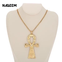 nadeem fashion single delicate egyptian engraving ankh cross pendant necklace mens gold color punk corss chain necklace jewelry