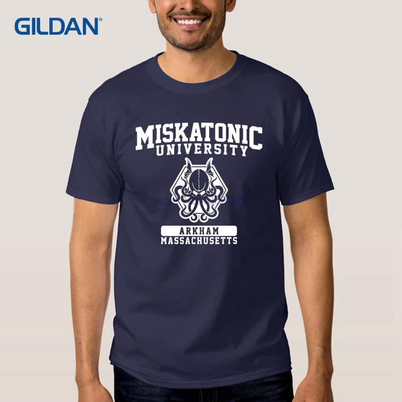 Мужская футболка светильник Cthulhu в Miskatonic университет метанаполисе лето осень