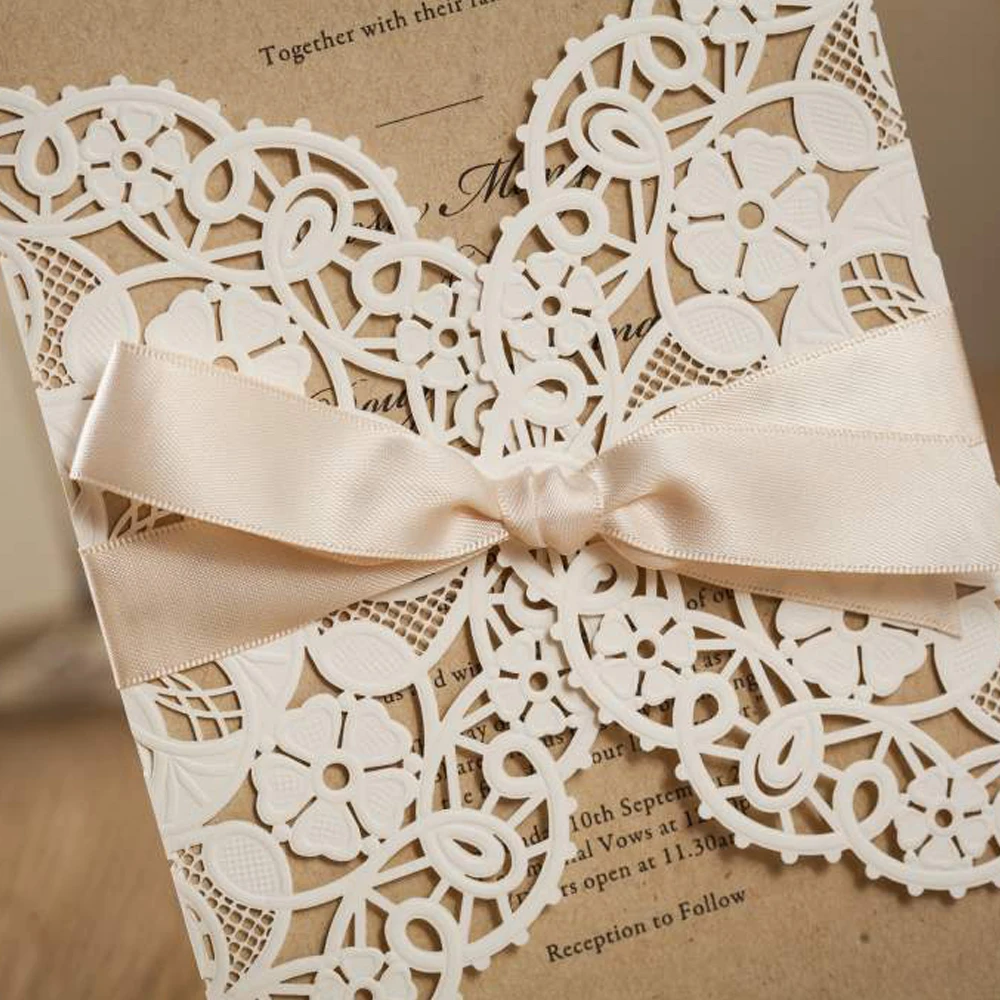 WISHMADE белые темно синие Пригласительные открытки с лазерной резкой цветами