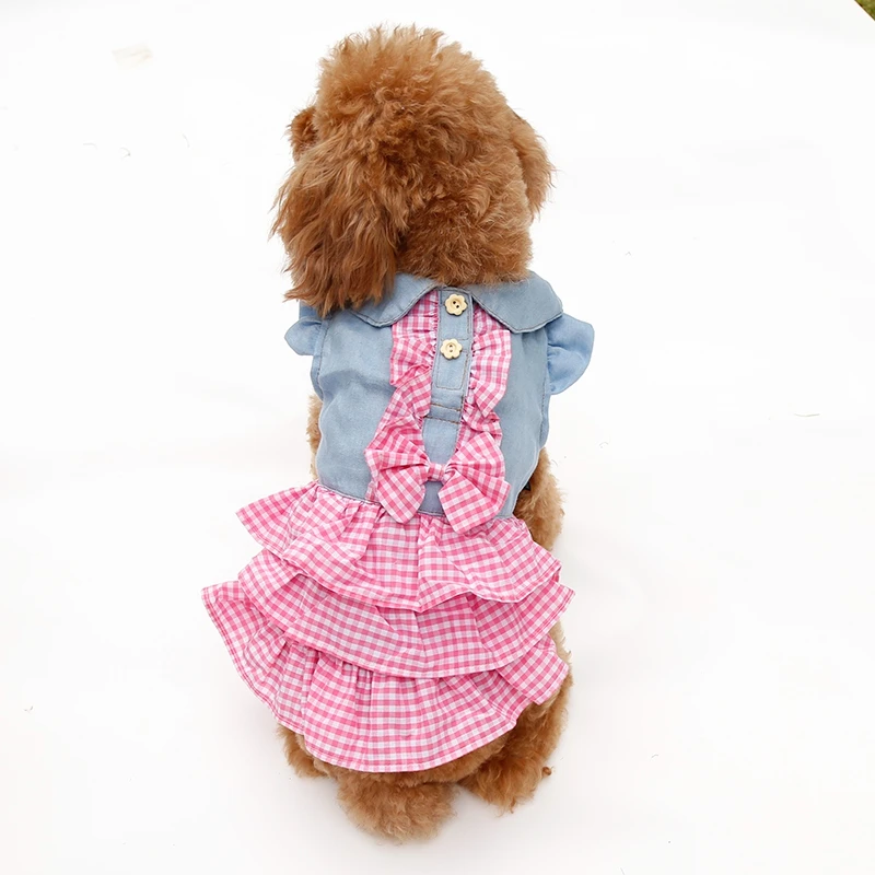 Сезон весна-лето синий желтый зеленый розовый милое платье для домашних животных