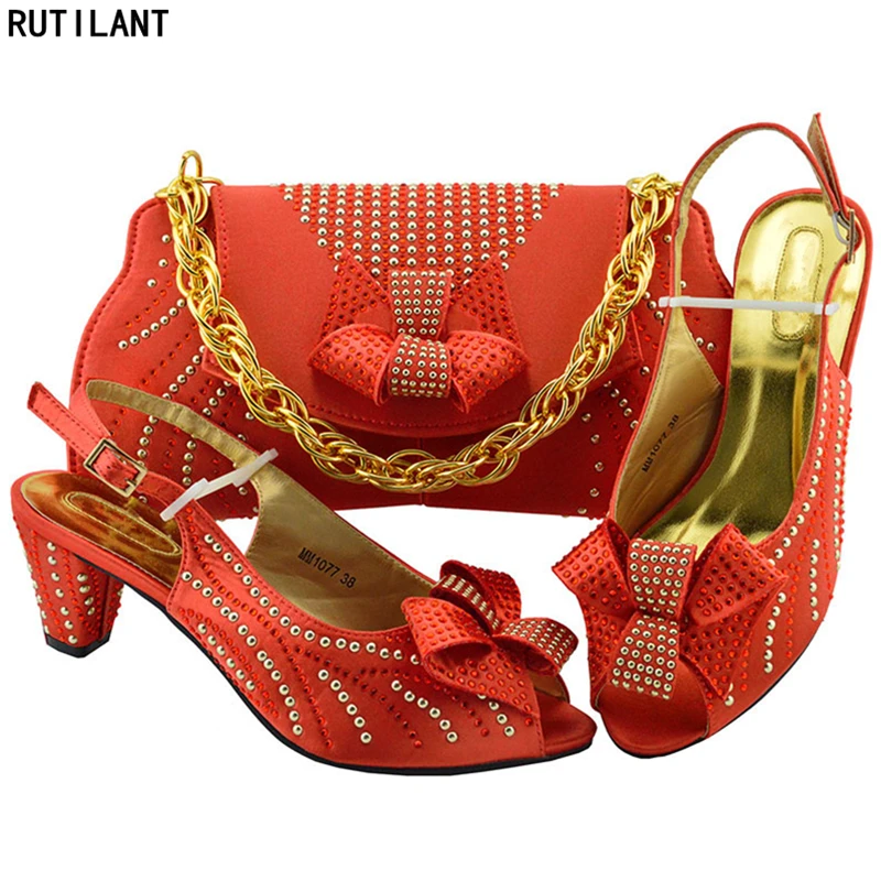 Latest Design 2019 Wedding Italian Shoes and Matching Bag Set for Women African Party High Quality | Обувь