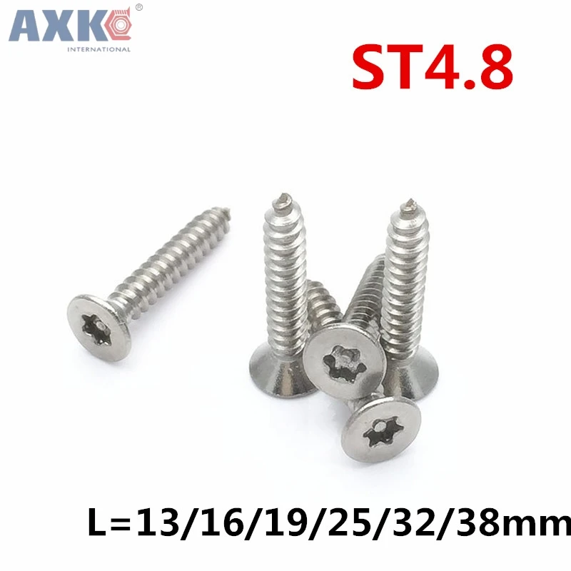 AXK 50 шт. ST4.8 * 13/16/19/25/32/38 мм Шестигранная плоская головка Torx саморезы SUS304