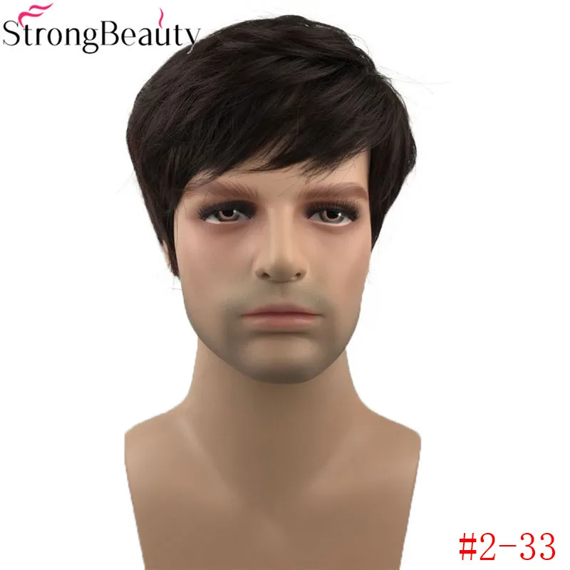 StrongBeauty короткие прямые синтетические мужские парики натуральный черный полный термостойкий монолитный парик