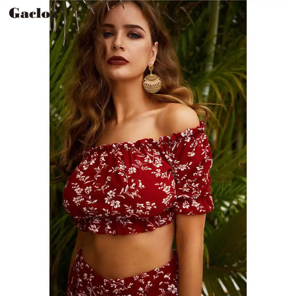 Gacloz Boho комплект из двух предметов женский летний укороченный топ топы и шорты
