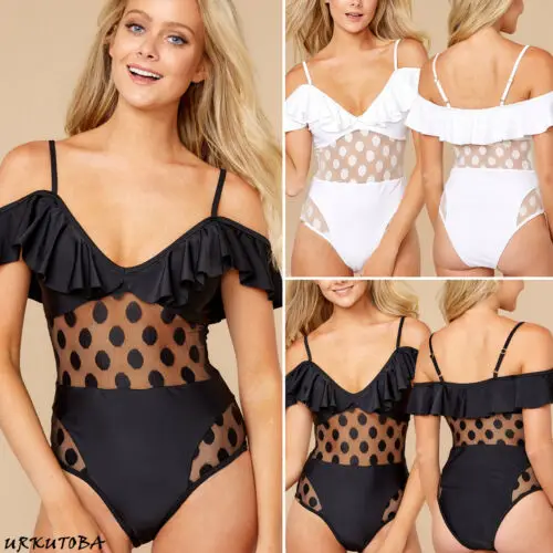 Женский цельный купальник в горошек сетчатый монокини пуш ап бикини с мягкими