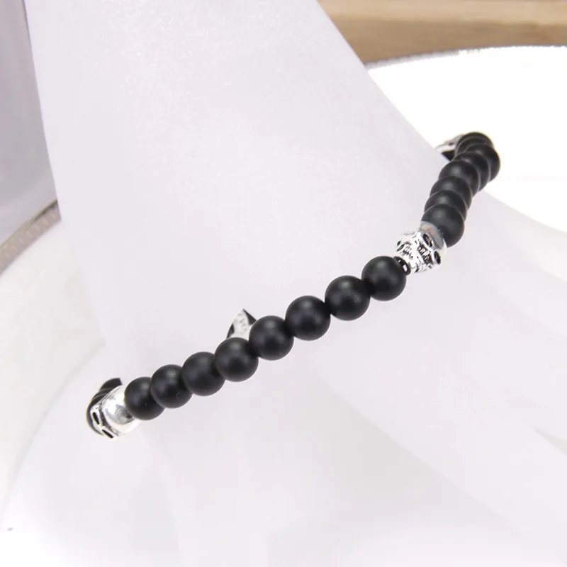 Thomas Skull and 6mm Matted Black Obsidian Bead Bracelet Rebel Heart Style Jewelry Gift for Women Men TS 499 | Украшения и