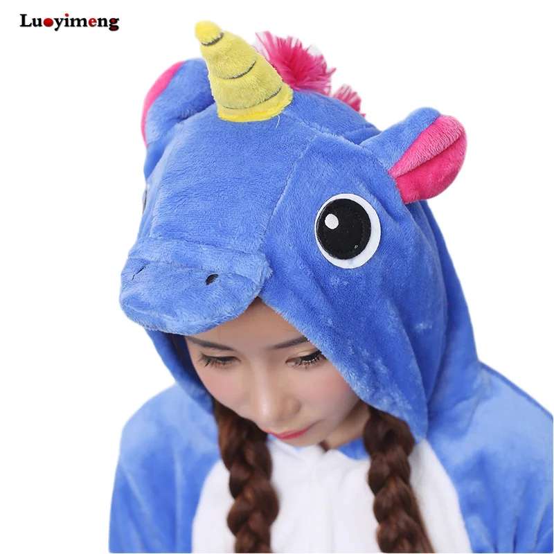 Новые унисекс для взрослых зима аниме единорог пижамы животных Комплекты пижам