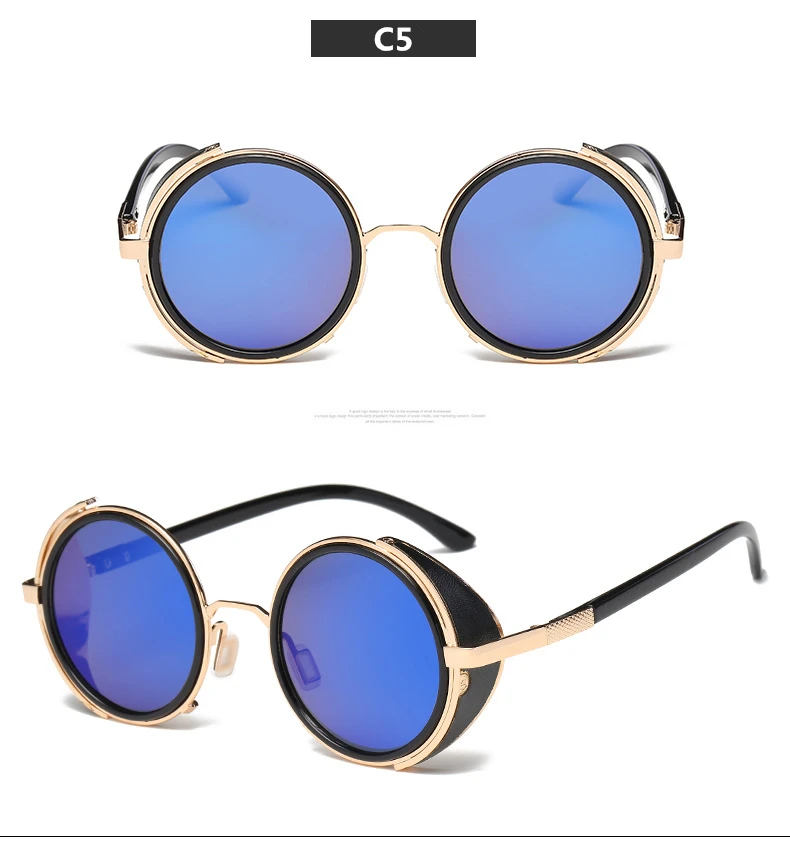 Steampunk Sunglasses Women Round Glasses Goggles Men Side Visor Circle Lens Unisex Vintage Retro Style Punk Oculos De Sol