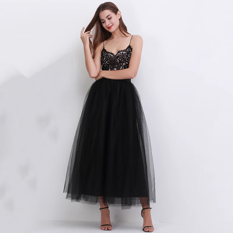 

100cm Euro Style 4 Layers Women Vestidos Long Tulle Skirts 2021 Floor Length Tutu Skirts Adult Wedding Lolita Bridesmaid Skirts