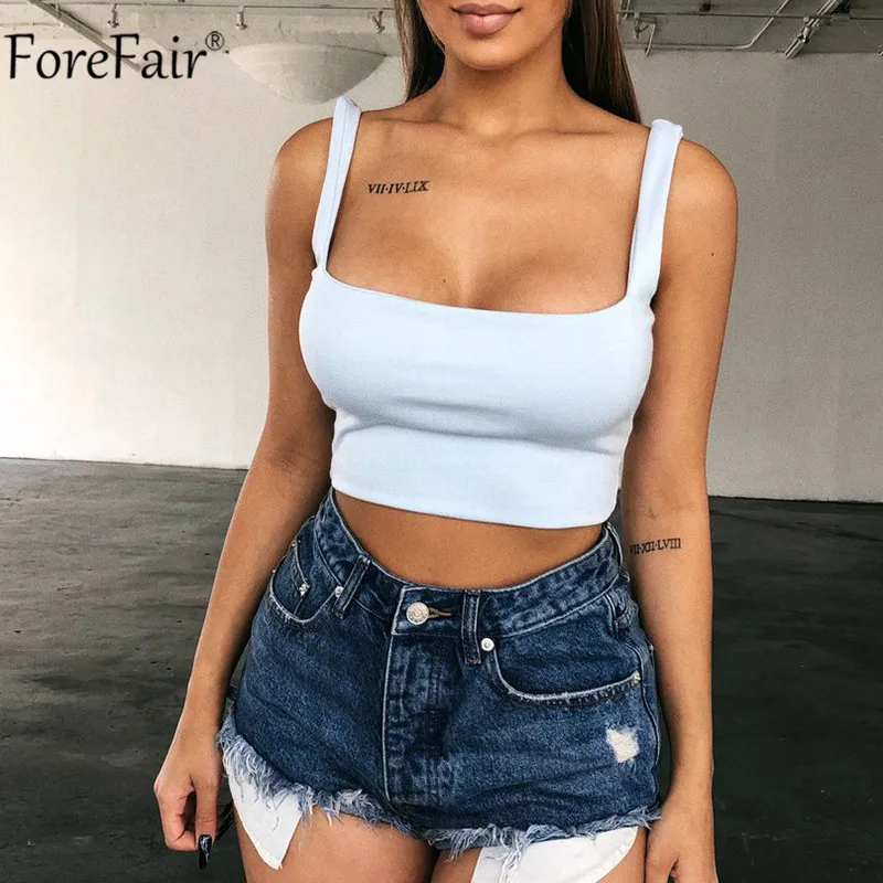 Forefair с низким вырезом на спине сексуальный топ на бретелях летний Женский Повседневный укороченный топ черный белый желтый уличная одежда