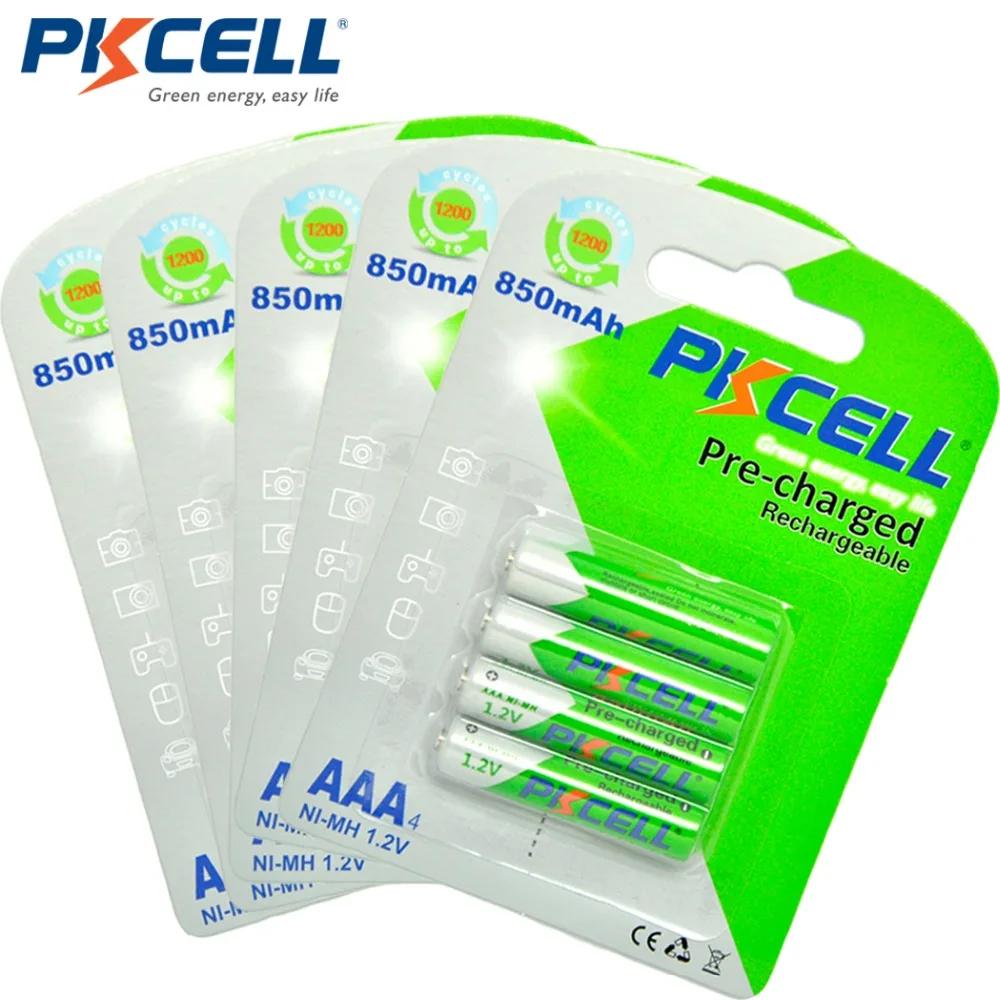 Аккумуляторные батарейки PKCELL AAA 20 шт./5 карт 1 2 в 850 мАч Ni MH 3 А|aa rechargeable|aa 1.2vrechargeable