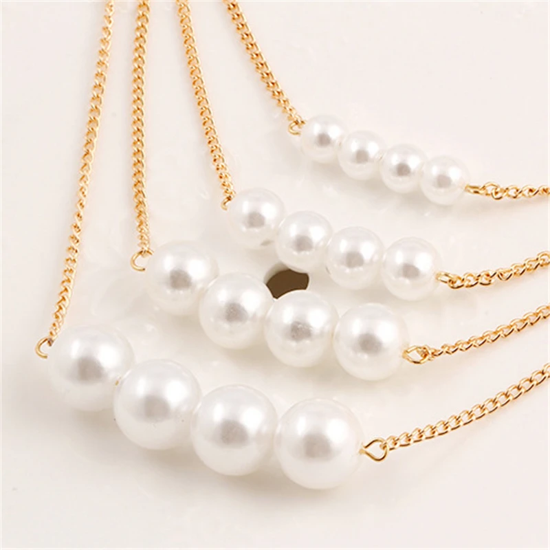 Ожерелье цепочка женское многослойное с искусственным жемчугом|chain necklace|multi layermy
