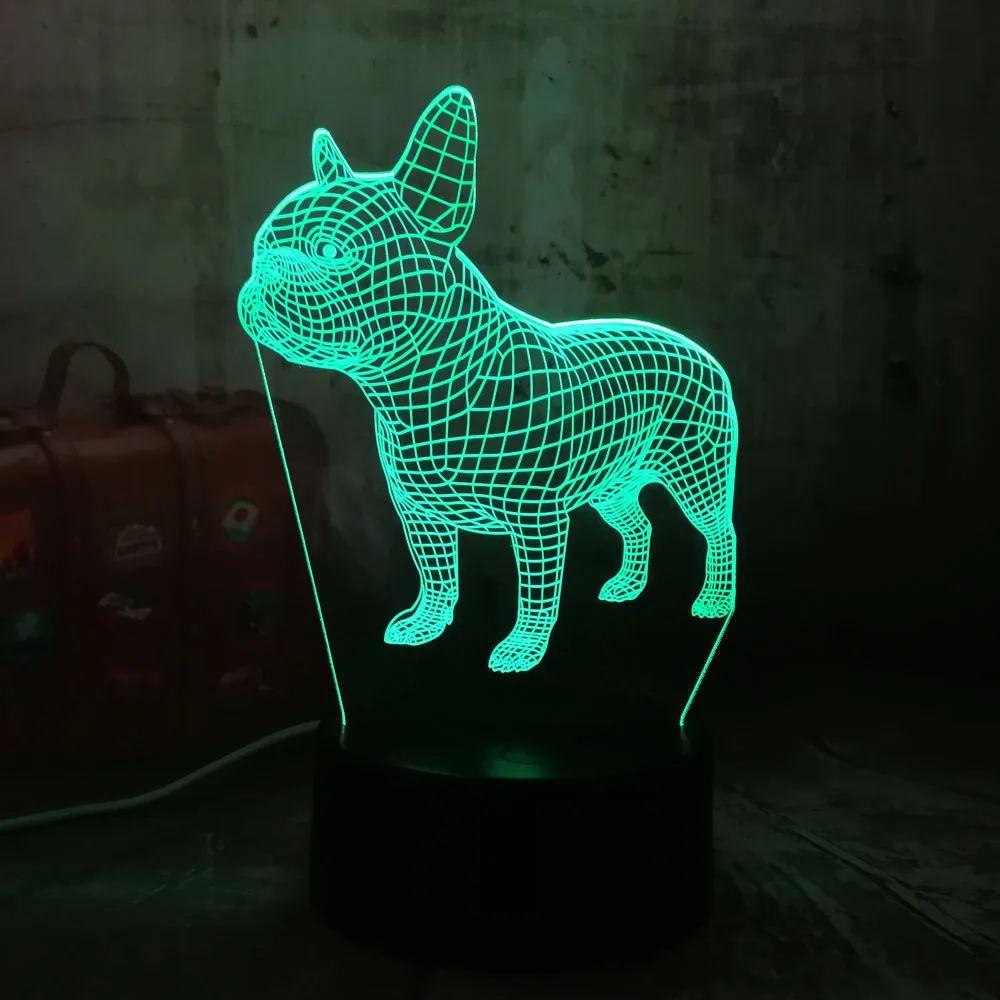 Amroe 3D светодиодный Настольный светильник Французский бульдог милый щенок RGB