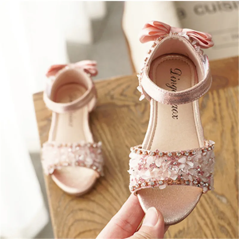 2019 Hot Sale Baby Girl Sandals Fashion Bling Shiny Rhinestone Girls Summer Shoes With Bow Kids Flat Size 21-36 |