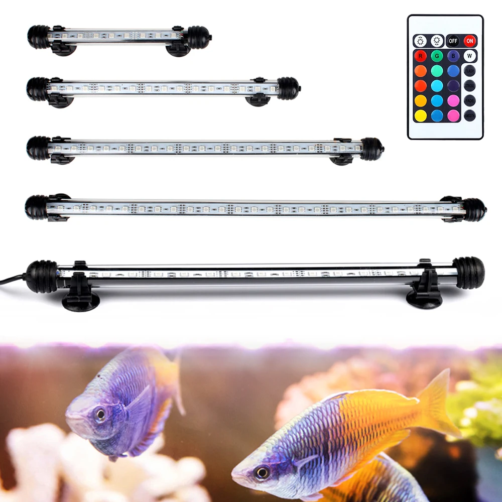 

US EU Plug RGB Remote Aquarium Light Fish Tank Waterproof 5050 SMD LED Bar Light Aquatic Lamp Submersible 18CM 28CM 38CM 48CM 45