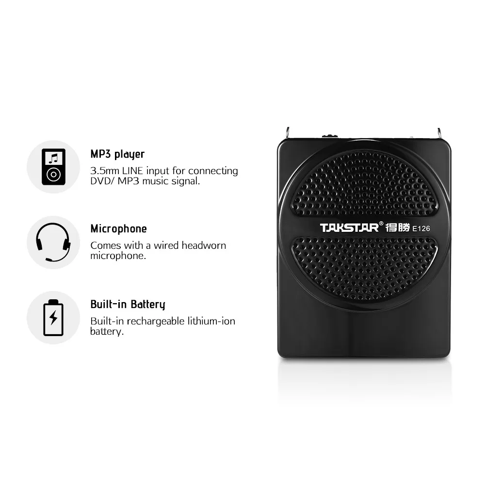 TAKSTAR E126 8 Вт мини Размеры Перезаряжаемые средство громкоговорящей связи