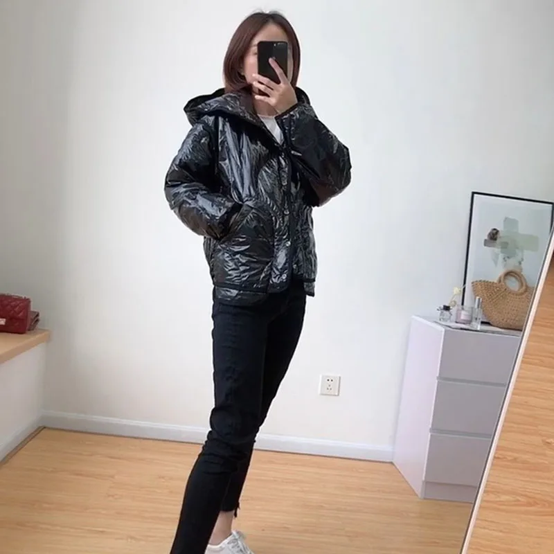 

ZURICHOUSE Winter Down Jacket Parka Women Fashion Ultralight Double-sided Wear Striped Hooded Warm White Duck Down Coat Female