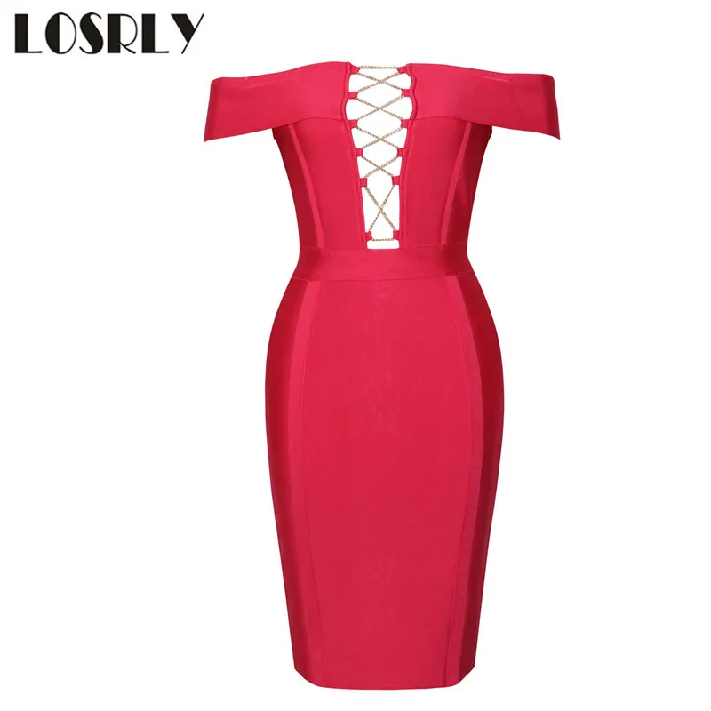 LOSRLY Vestido Феста Красный Выдалбливают Sexy Women Бинты Платье Midi Bodycon Платья 2017 Лето С