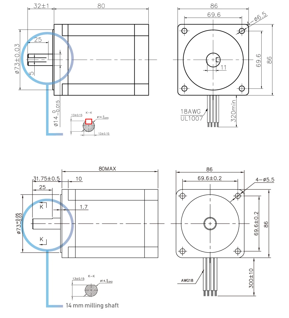 NEMA 34 чпу шаговый двигатель 86x80 мм 4.5N.m 5.5A D = 14 мм Nema34 шаговый двигатель L = 80 мм 640Oz-in для ЧПУ гравировальный станок 3D принтер