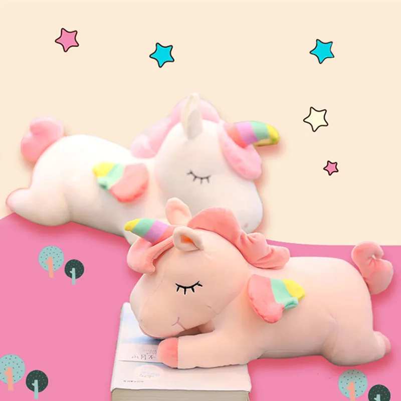 

Hot 40/50cm New Lying Unicorn Stuffed Dolls Kawaii Soft Animal Unicorn Plush Toys for Children Sofa Pillows Kids Christmas Gift