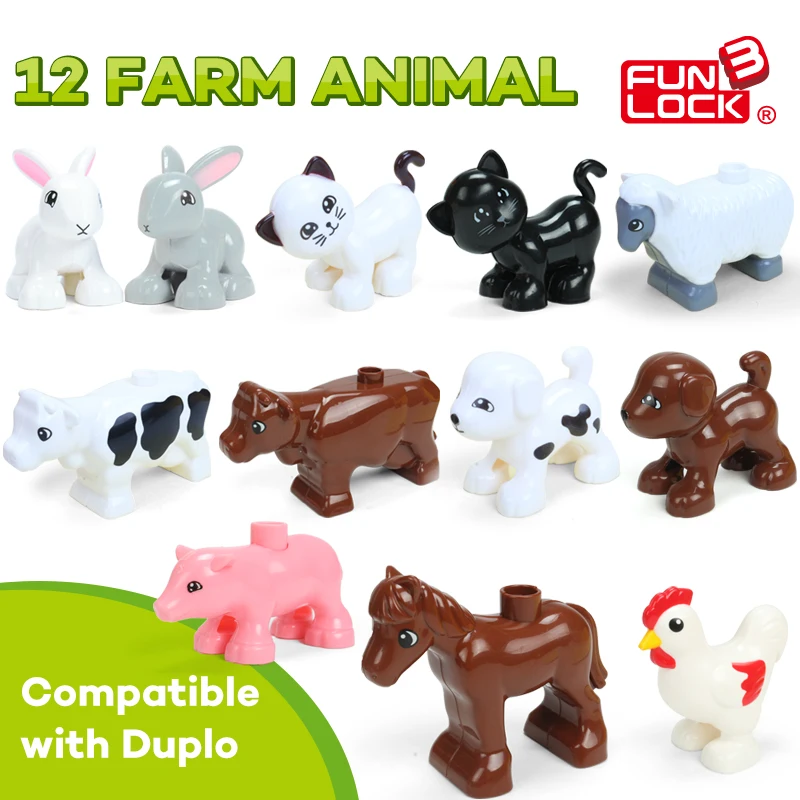 FUNLOCK Duplo фигурки животных игрушки блоки Акула Кит кролик слон кошка собака