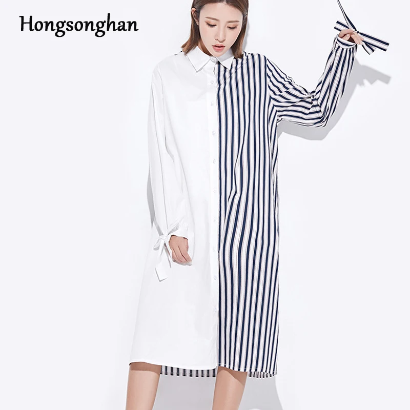 Hongsonghan Полосатое комбинированное Бандажное платье модное однобортное со