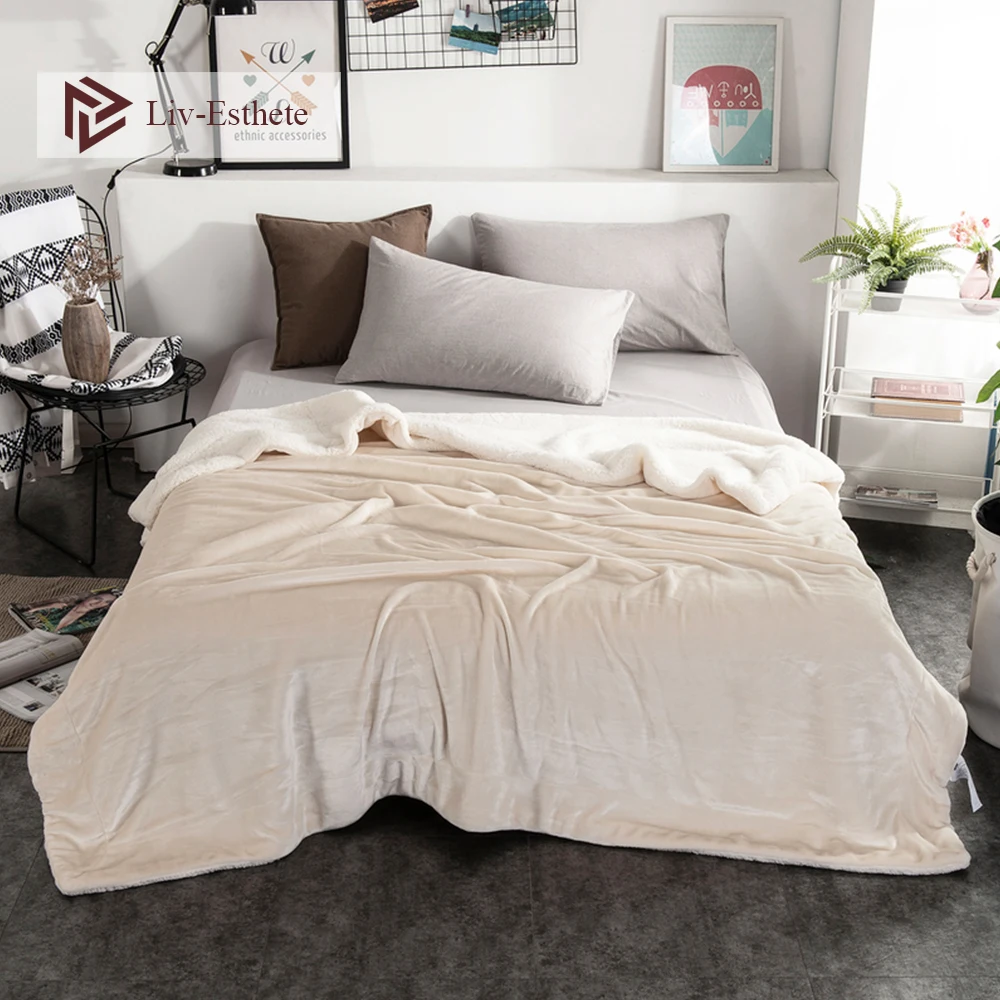 

Liv-Esthete Fashion Thick Sherpa Throw White Blanket Weighted Fleece Blanket Queen King Adult Summer For Bed Or Couch 1PCS