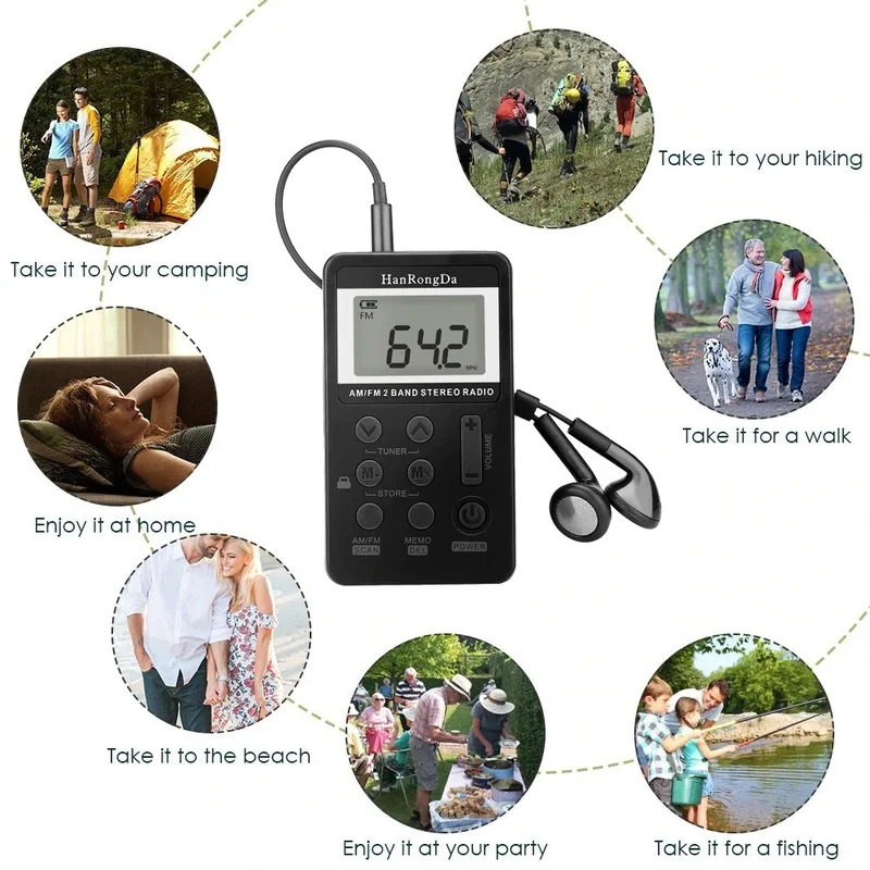 Portable Mini Digital Tuning USB FM Radio AM Stereo Frequency with LCD Display Lanyard and Earphone | Электроника