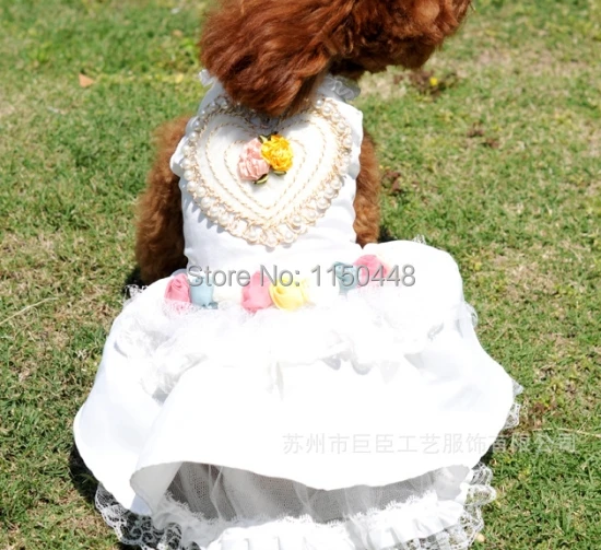 Платье для собак с цветами и розой сатиновое платье бусинами свадьбы одежда