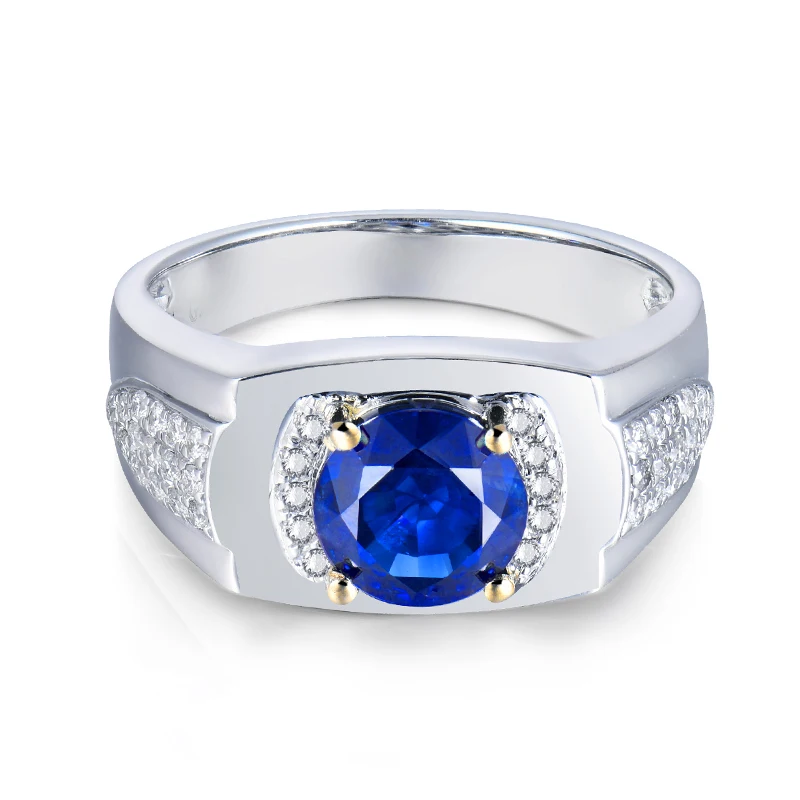 LOVERJEWELRY Настоящее твердое 14Kt белое золото синий сапфир для мужчин обручальное кольцо натуральный бриллиант модные ювелирные изделия для мужей юбилей
